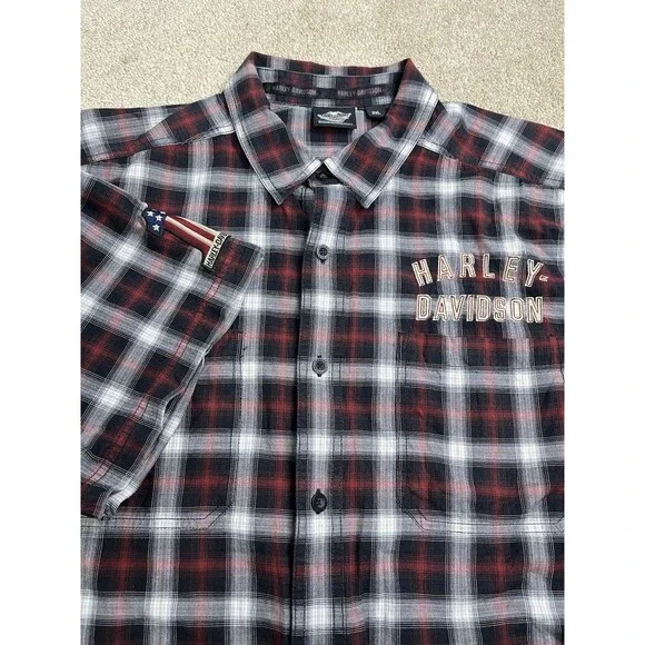 Harley Davidson Motorcycles Genuine Merchandise Plaid Flannel Dress Shirt 2XL - Picture 1 of 10